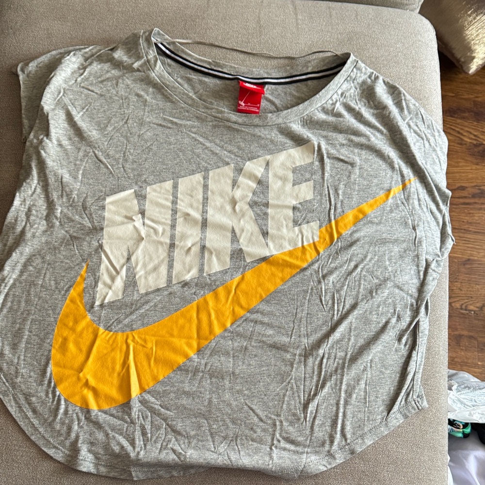 Nike Heather Gray Tee with Bold Orange Swoosh